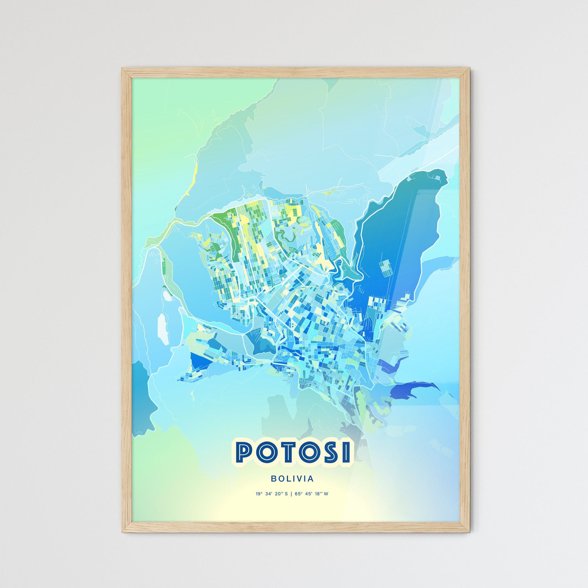 Colorful POTOSI BOLIVIA Fine Art Map Cool Blue