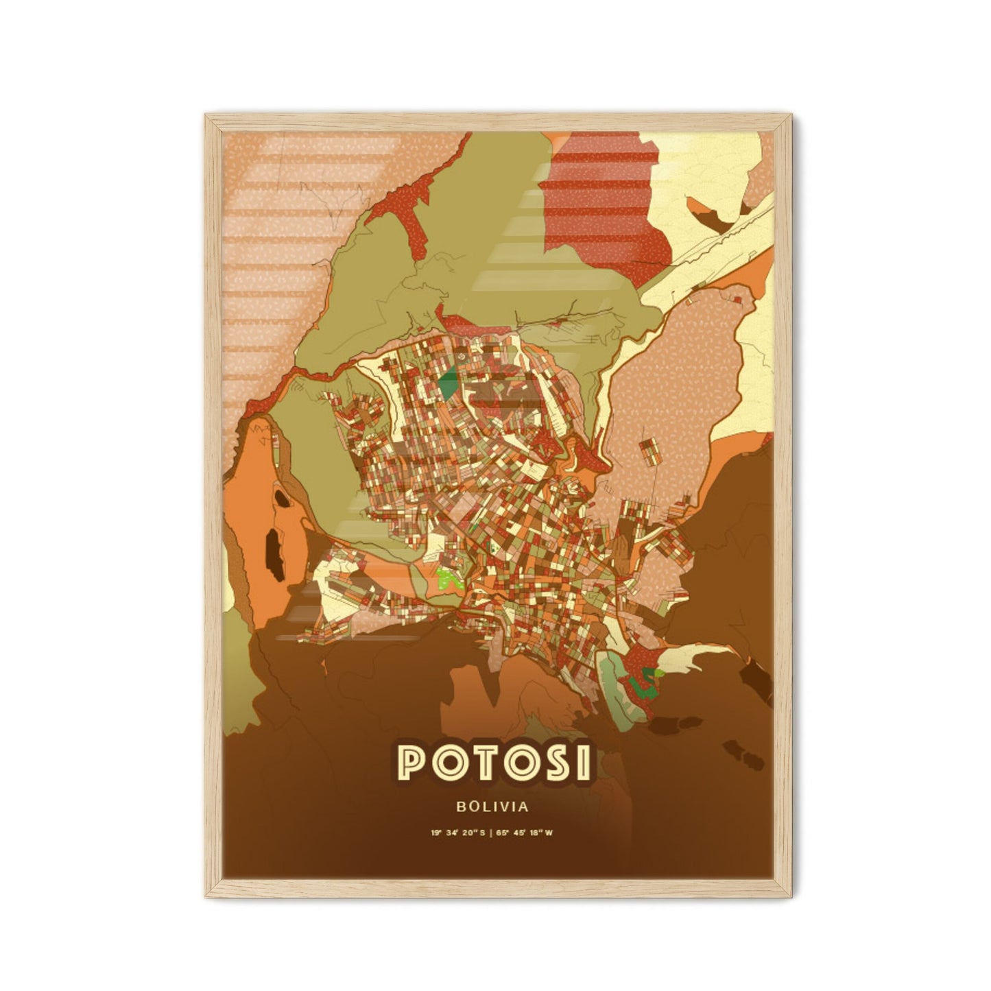 Colorful POTOSI BOLIVIA Fine Art Map Farmhouse