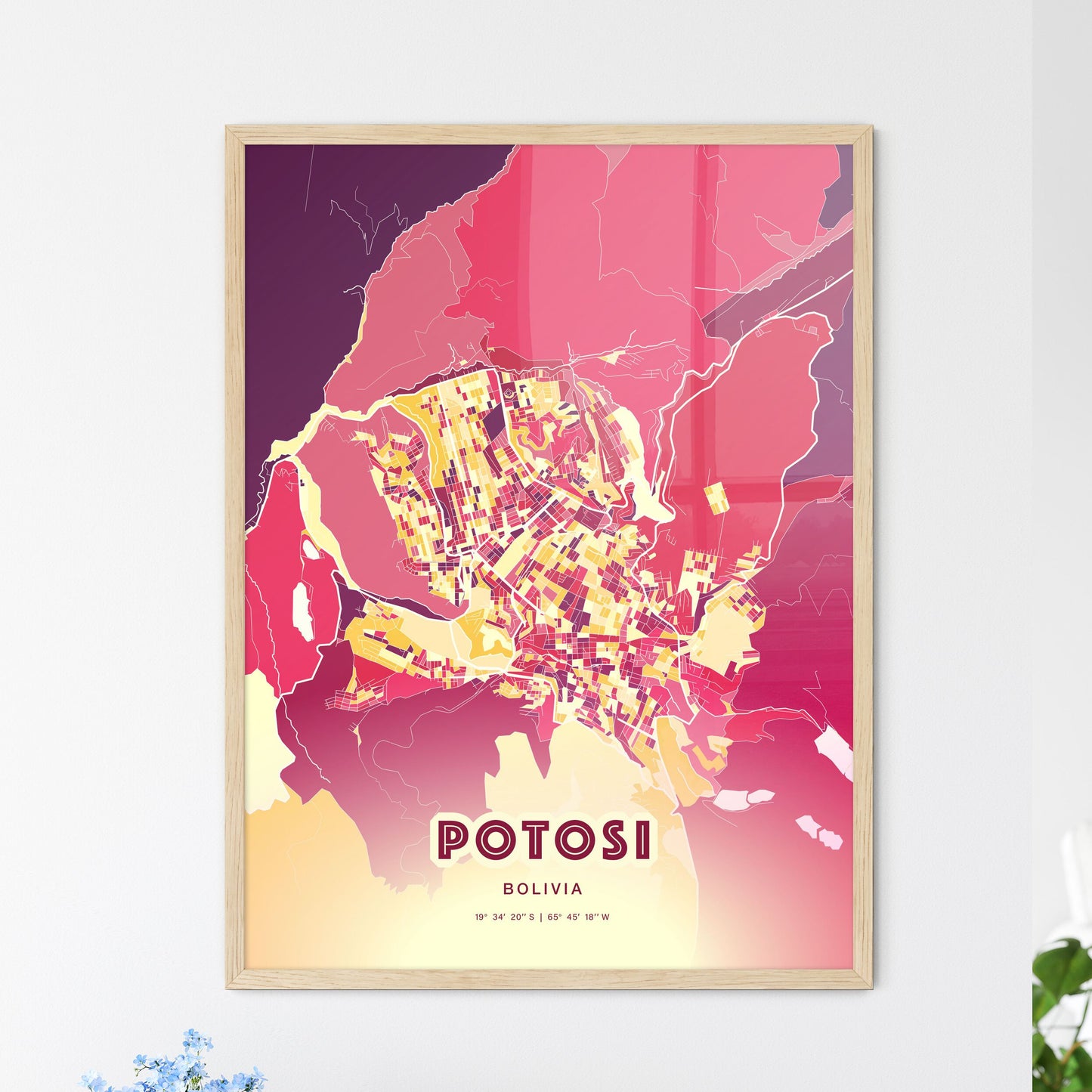 Colorful POTOSI BOLIVIA Fine Art Map Hot Red