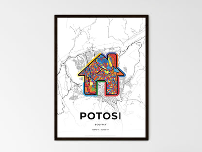 POTOSI BOLIVIA minimal art map with a colorful icon. Style 3