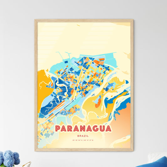 Colorful PARANAGUA BRAZIL Fine Art Map Blue Orange