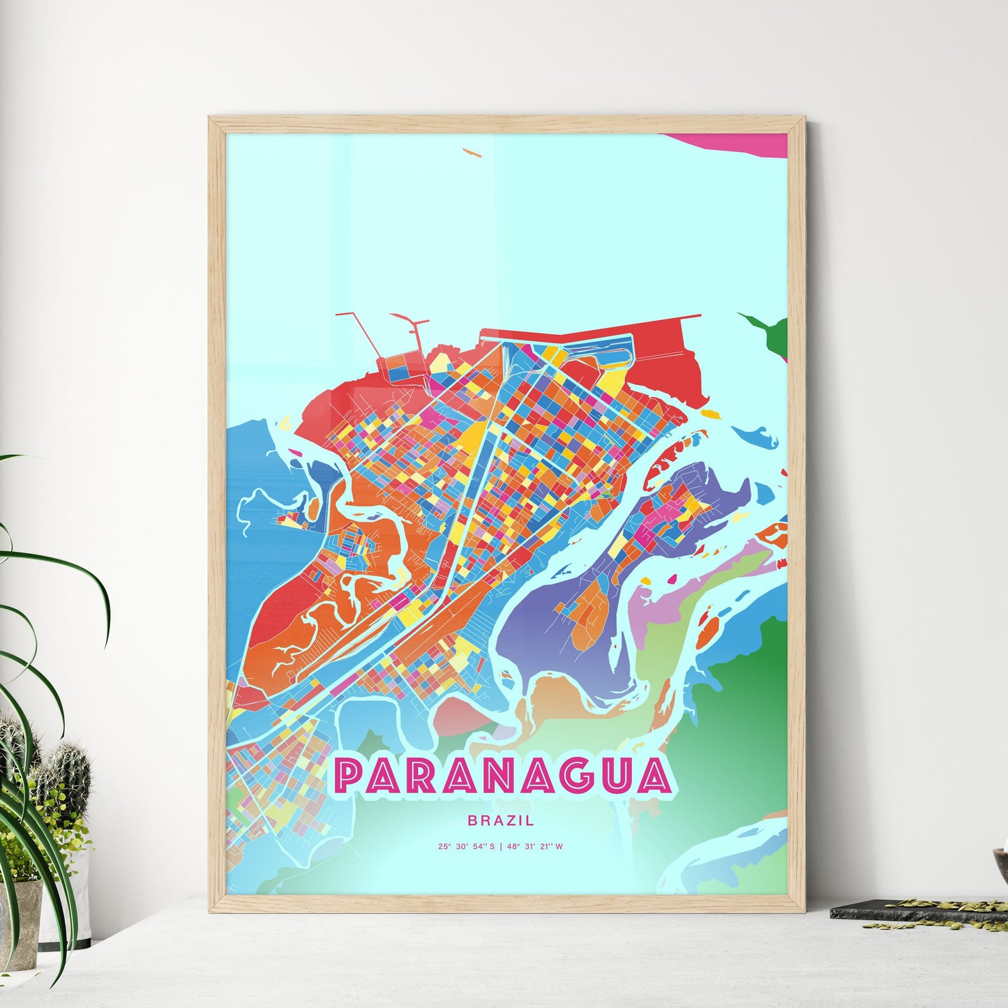 Colorful PARANAGUA BRAZIL Fine Art Map Crazy Colors