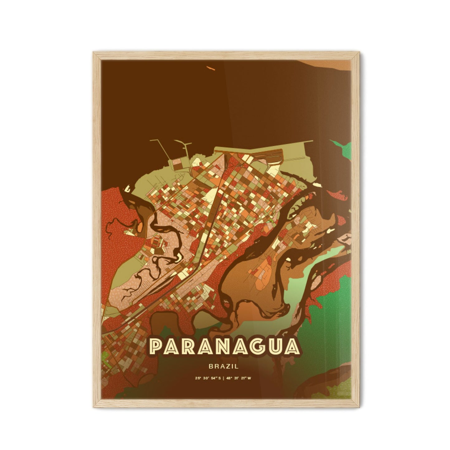 Colorful PARANAGUA BRAZIL Fine Art Map Farmhouse