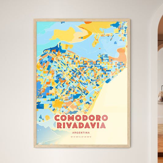 Colorful COMODORO RIVADAVIA ARGENTINA Fine Art Map Blue Orange