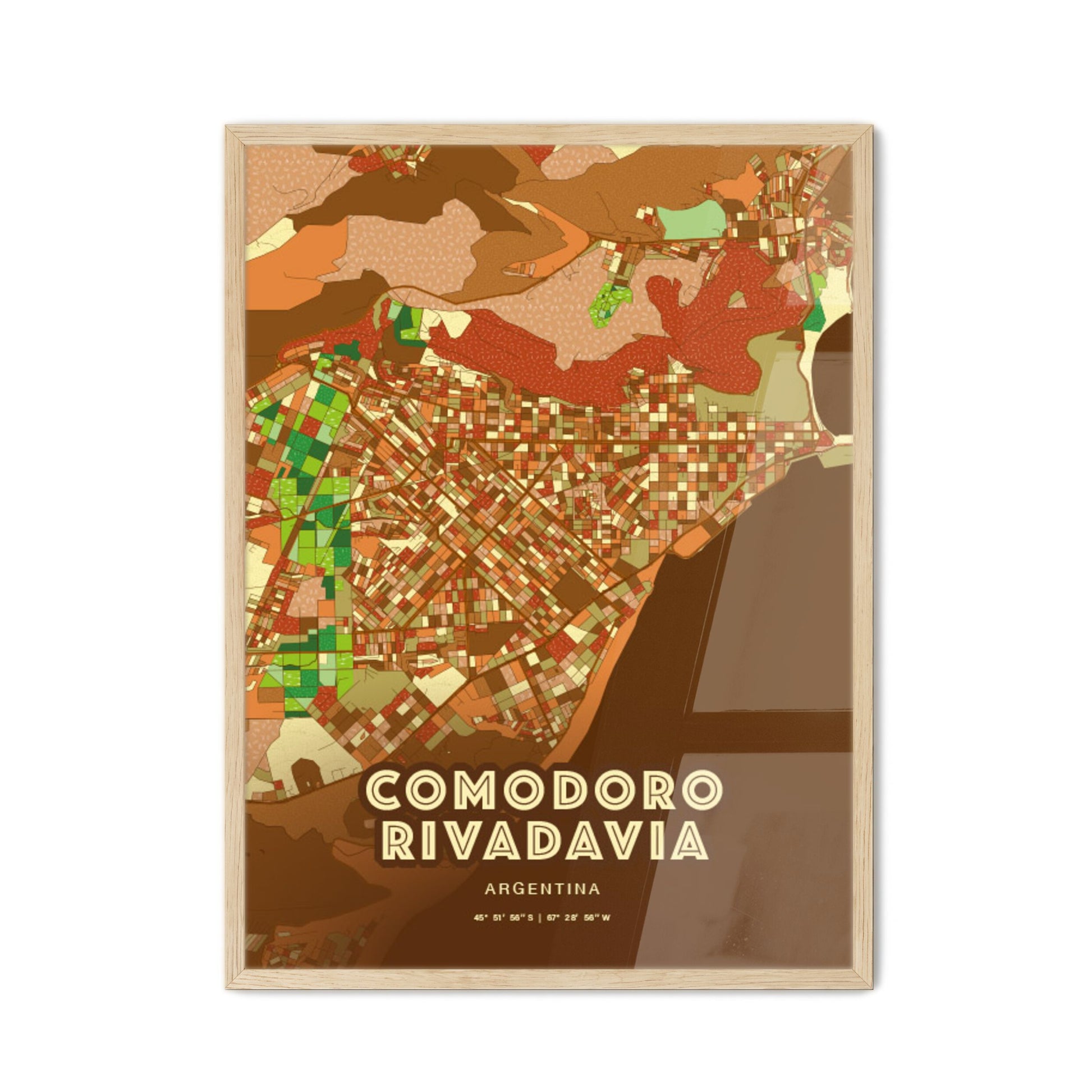 Colorful COMODORO RIVADAVIA ARGENTINA Fine Art Map Farmhouse