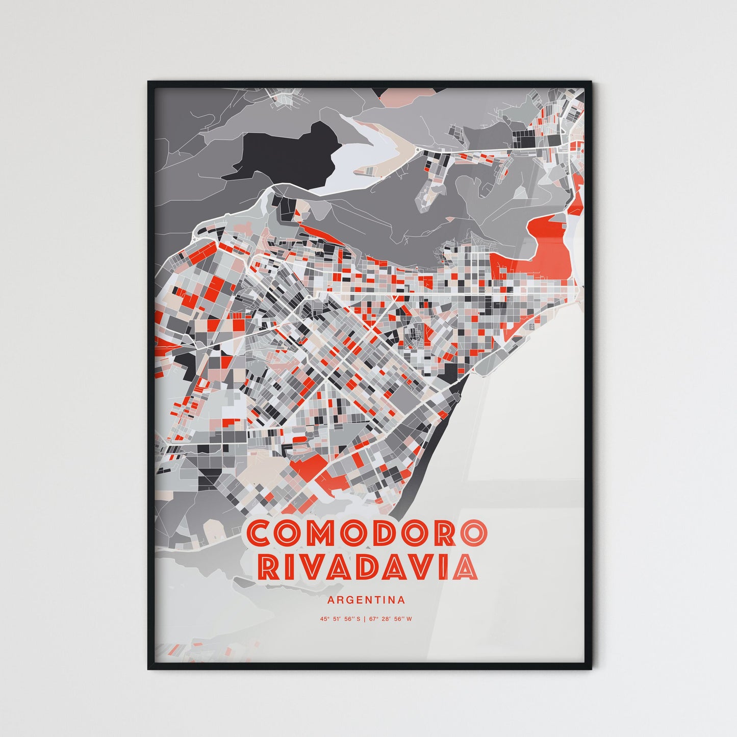 Colorful COMODORO RIVADAVIA ARGENTINA Fine Art Map Modern