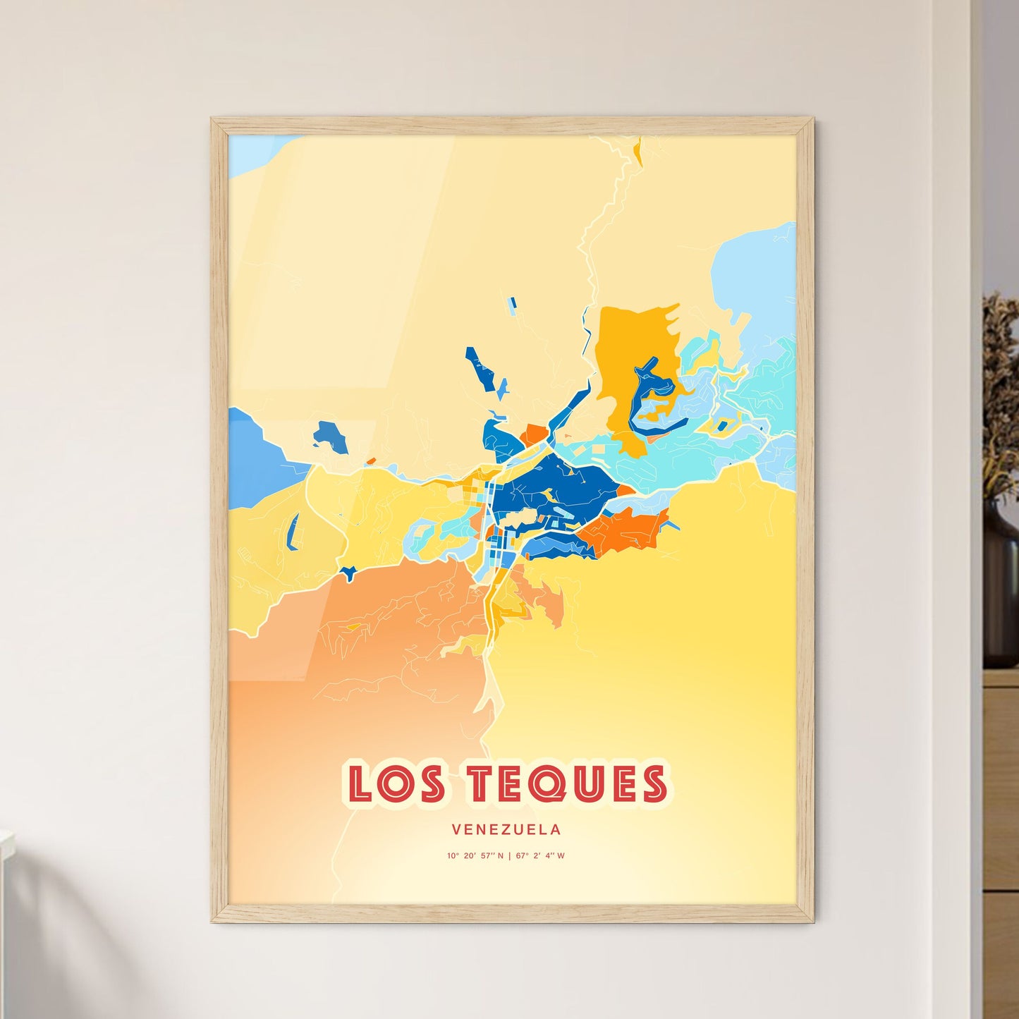 Colorful LOS TEQUES VENEZUELA Fine Art Map Blue Orange