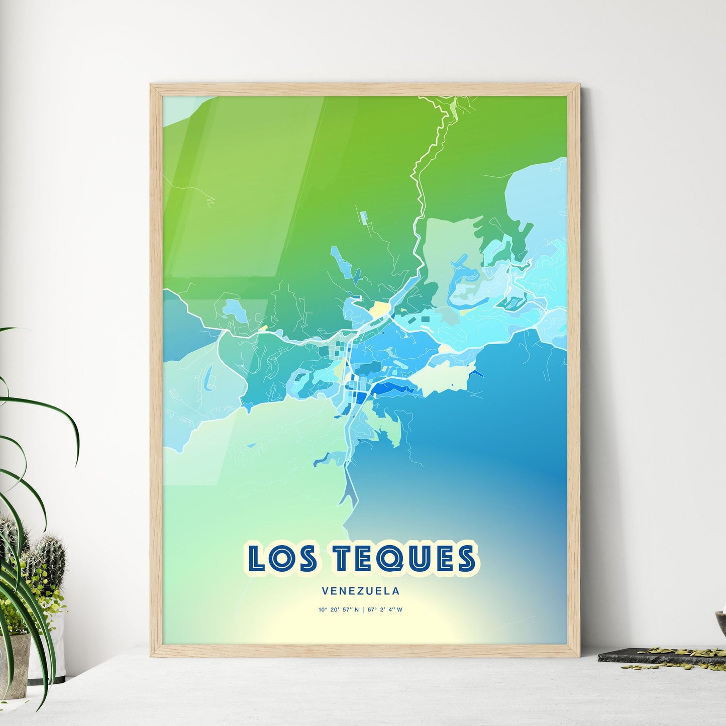 Colorful LOS TEQUES VENEZUELA Fine Art Map Cool Blue