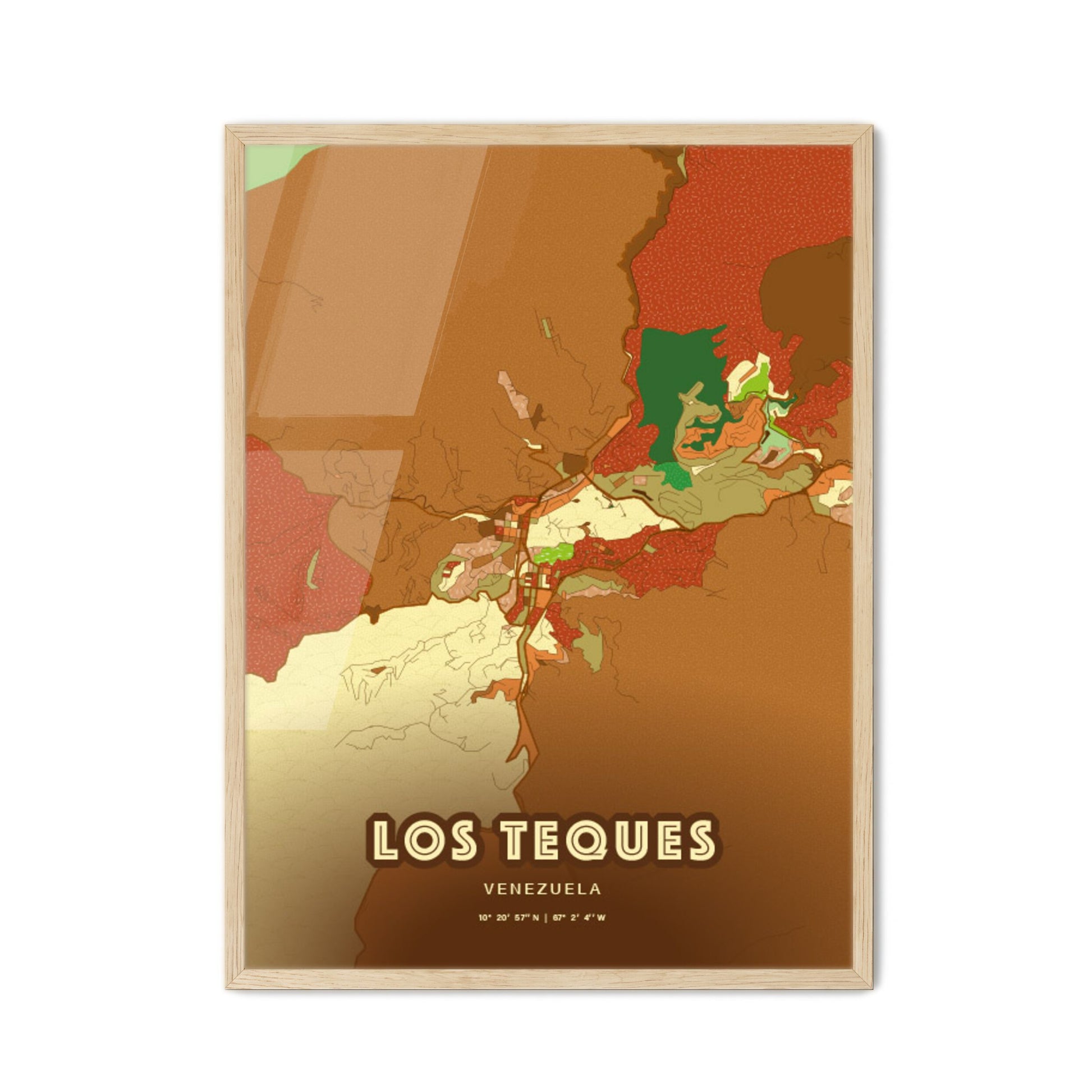 Colorful LOS TEQUES VENEZUELA Fine Art Map Farmhouse