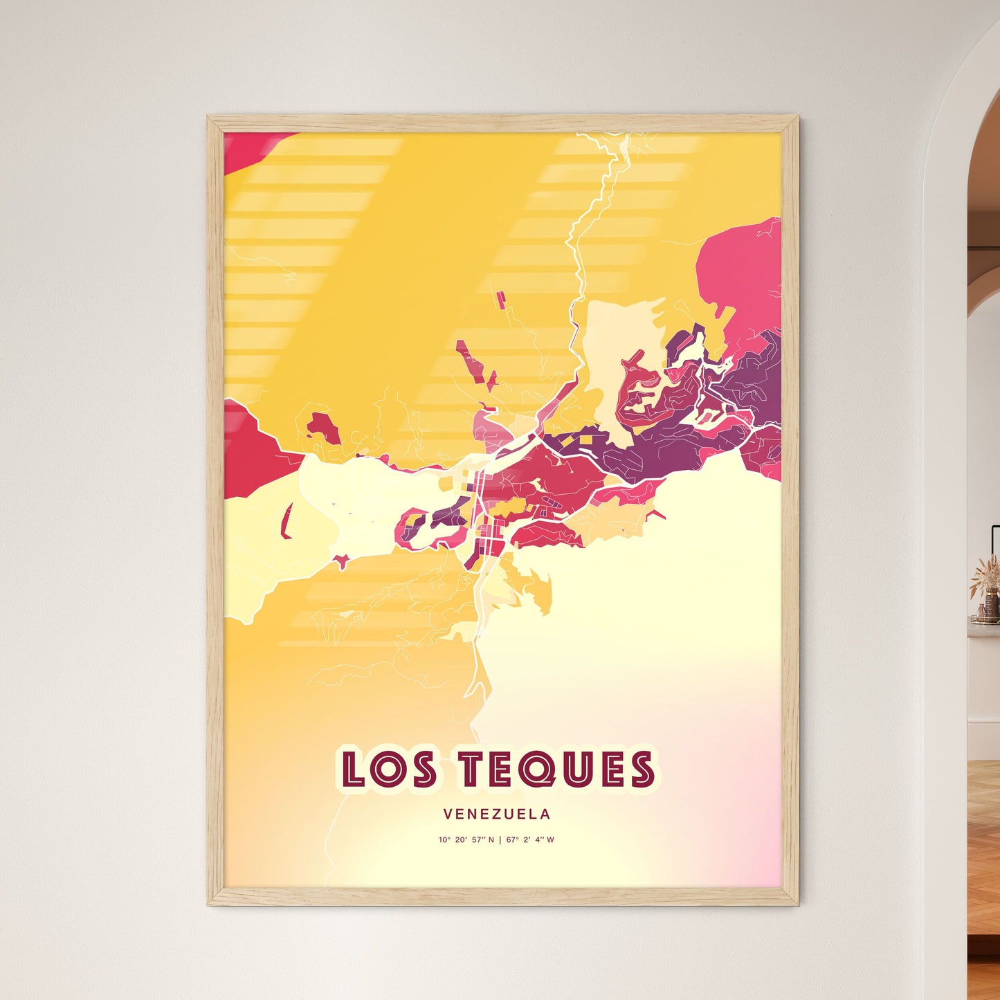 Colorful LOS TEQUES VENEZUELA Fine Art Map Hot Red