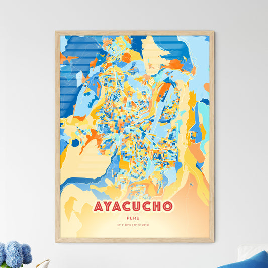 Colorful AYACUCHO PERU Fine Art Map Blue Orange