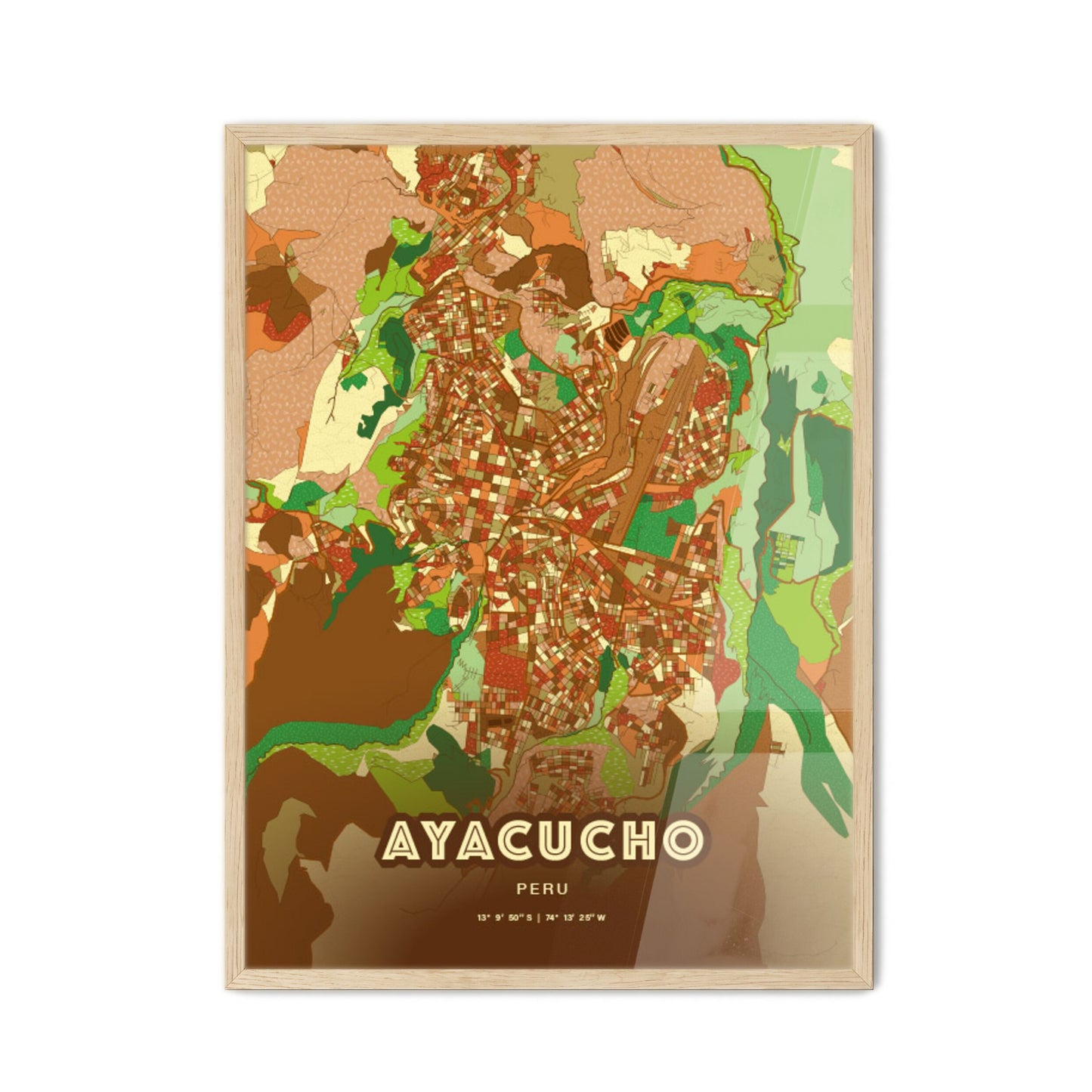 Colorful AYACUCHO PERU Fine Art Map Farmhouse