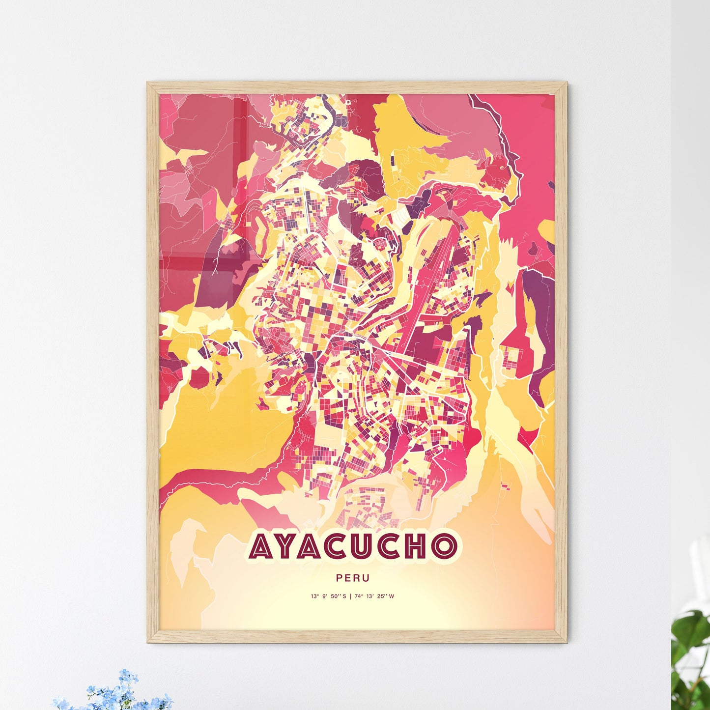 Colorful AYACUCHO PERU Fine Art Map Hot Red