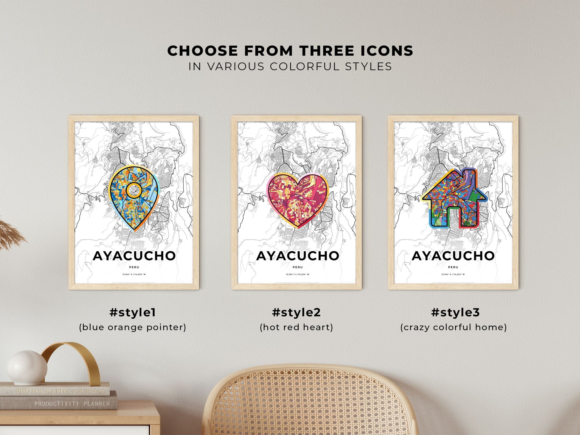 Ayacucho Peru maps with colorful icons