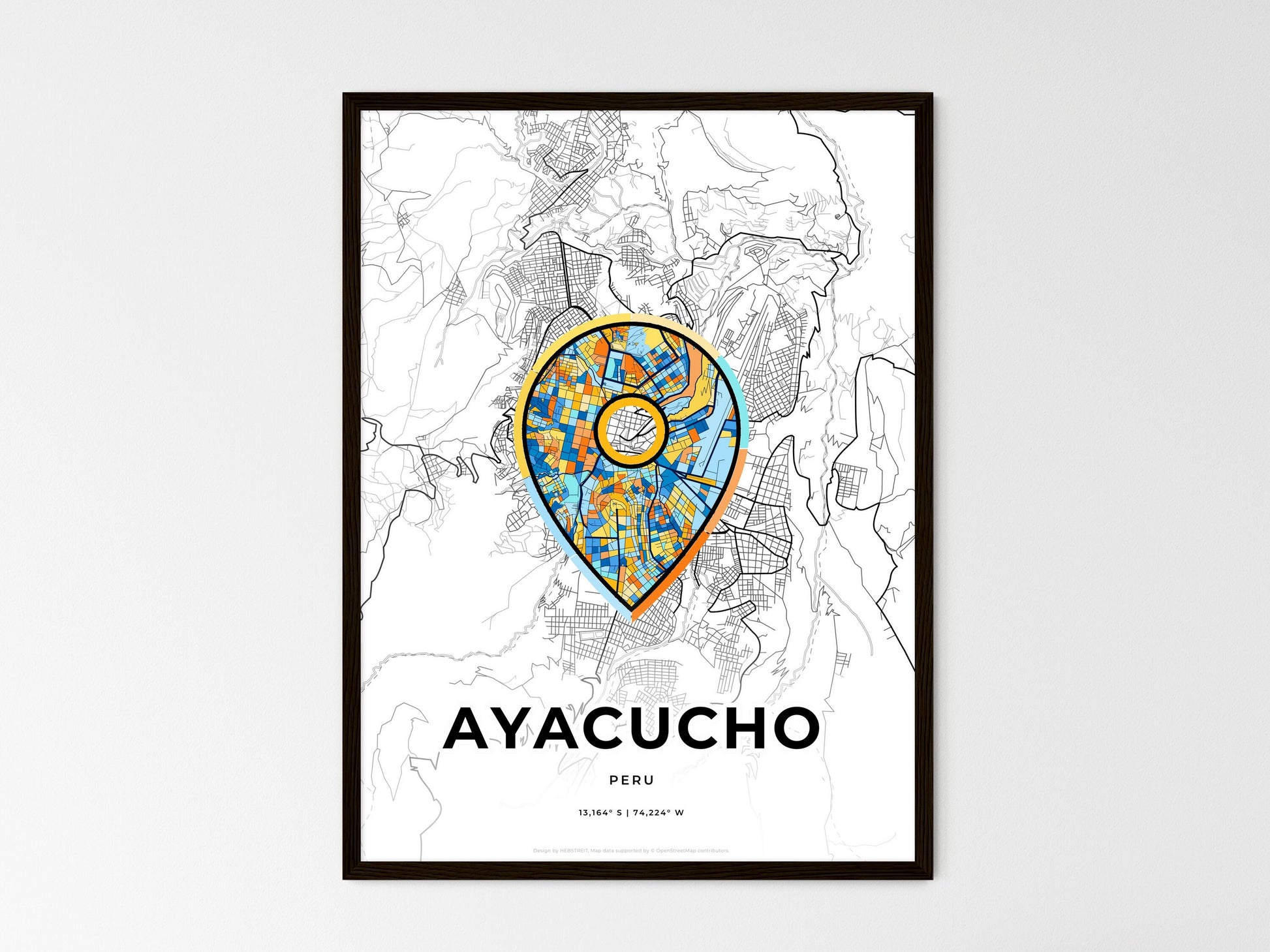 Ayacucho Peru wedding art map with pointer icon