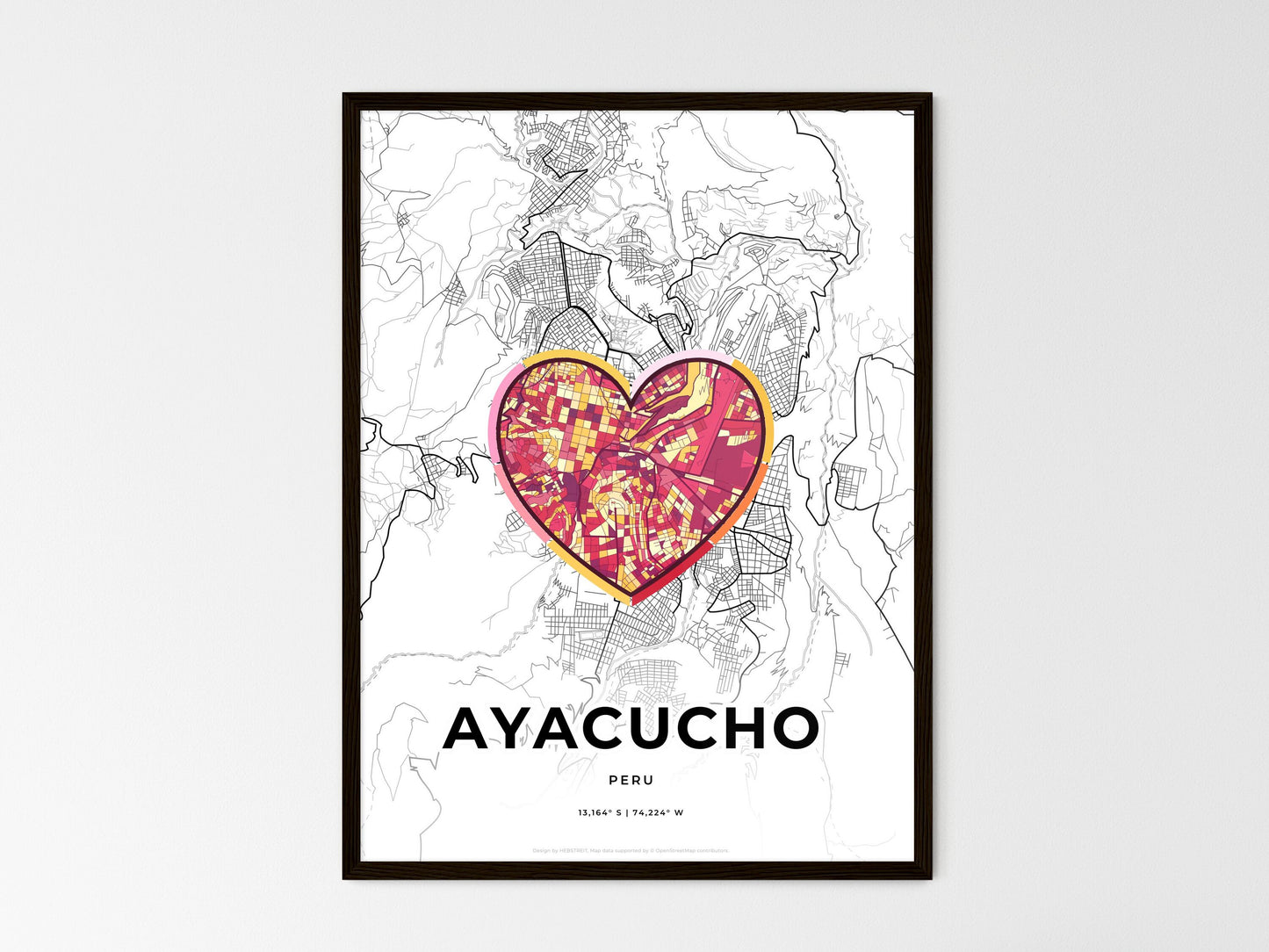 Ayacucho Peru wedding art map with heart icon