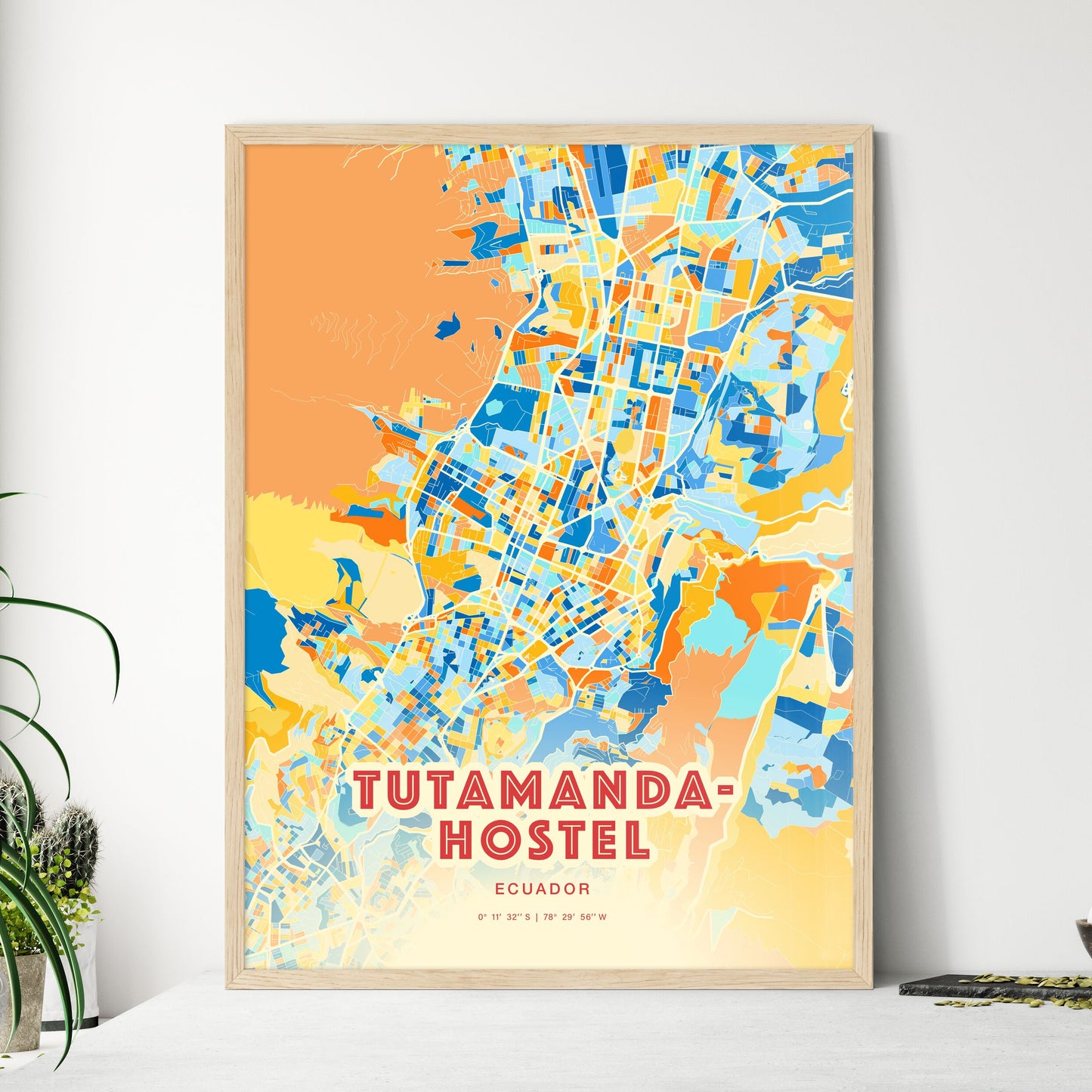 Colorful TUTAMANDAHOSTEL ECUADOR Fine Art Map Blue Orange