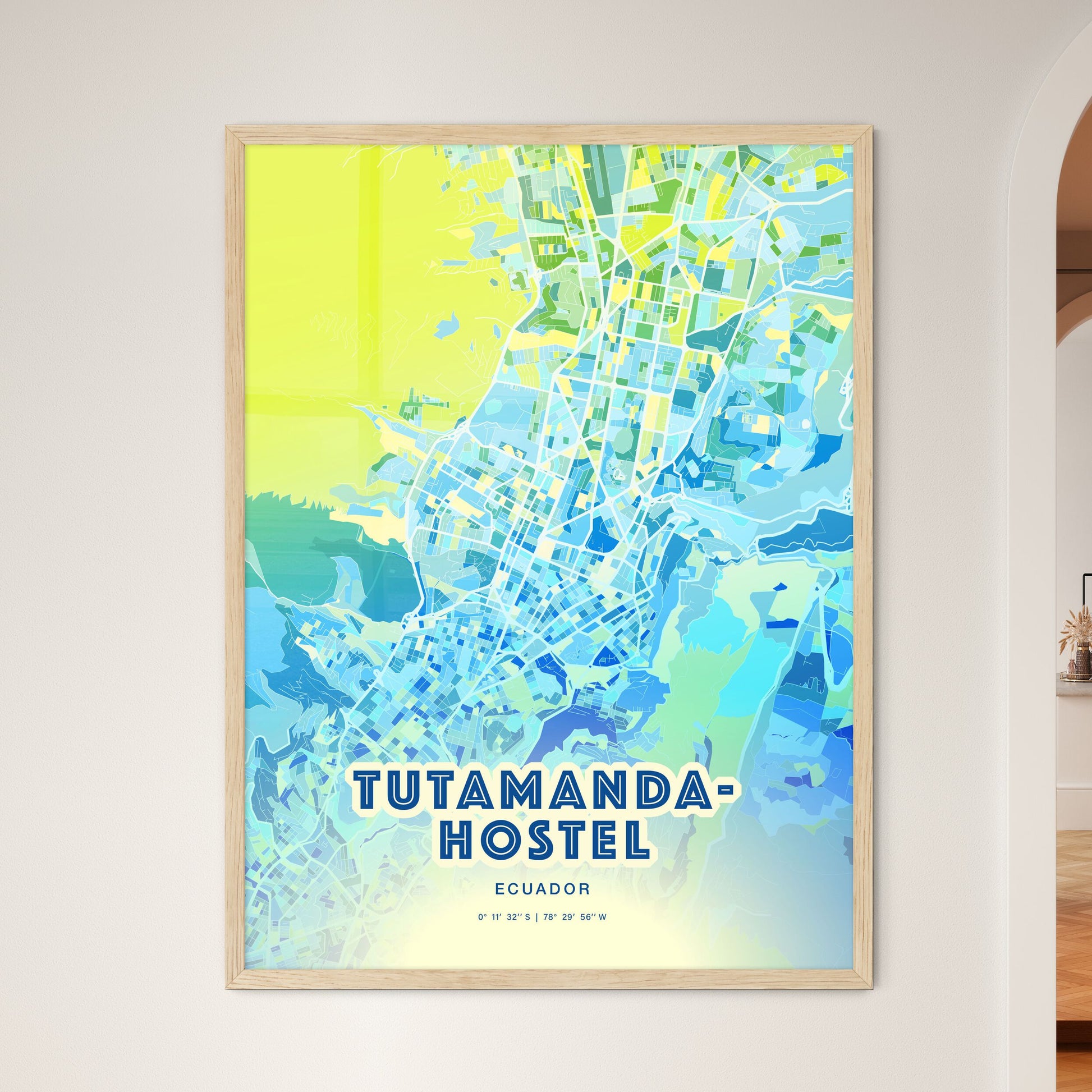 Colorful TUTAMANDAHOSTEL ECUADOR Fine Art Map Cool Blue