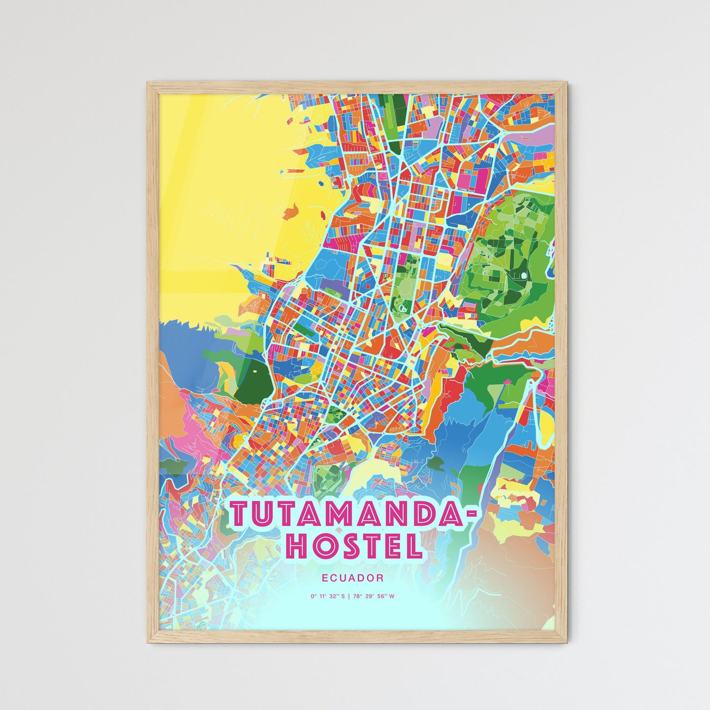 Colorful TUTAMANDAHOSTEL ECUADOR Fine Art Map Crazy Colors