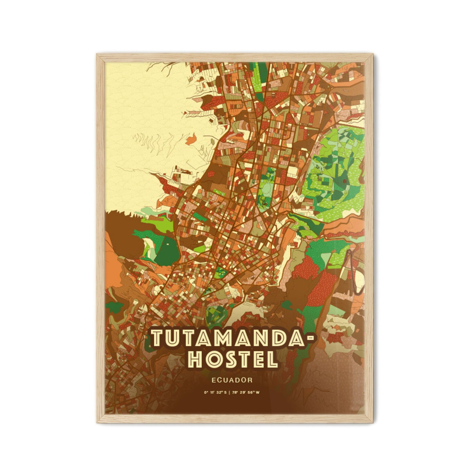 Colorful TUTAMANDAHOSTEL ECUADOR Fine Art Map Farmhouse