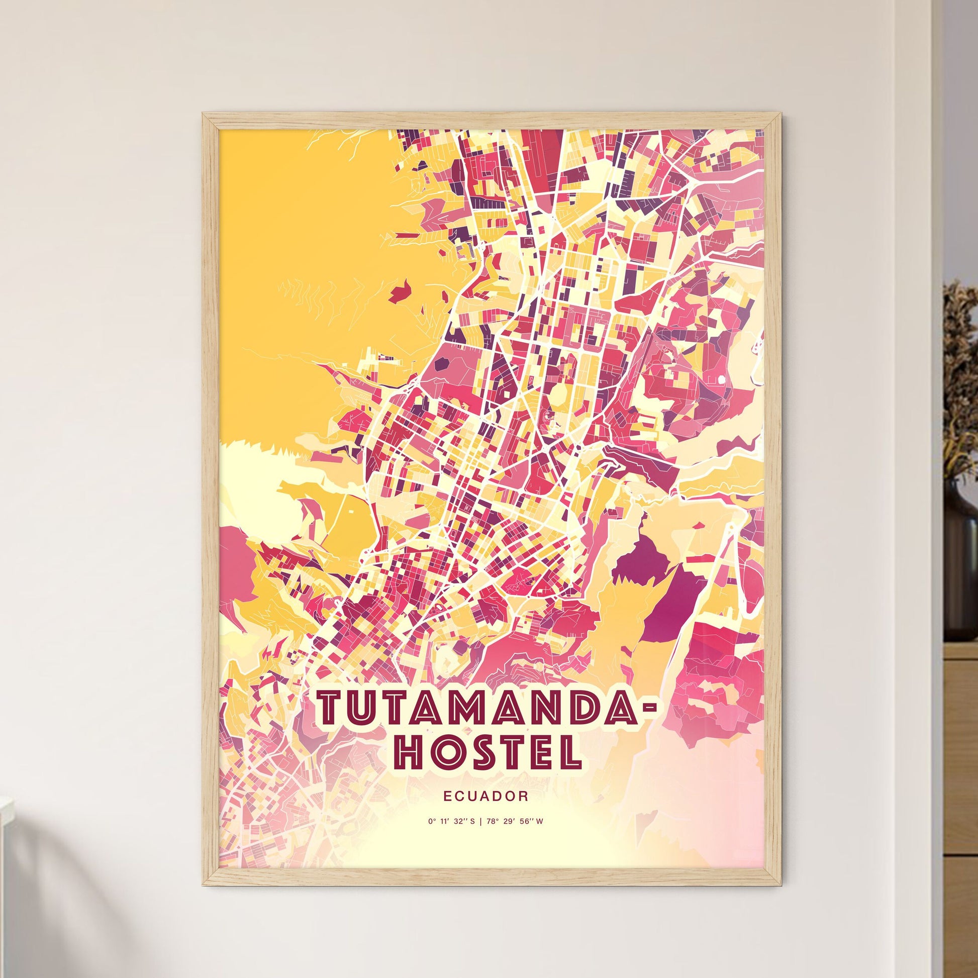 Colorful TUTAMANDAHOSTEL ECUADOR Fine Art Map Hot Red