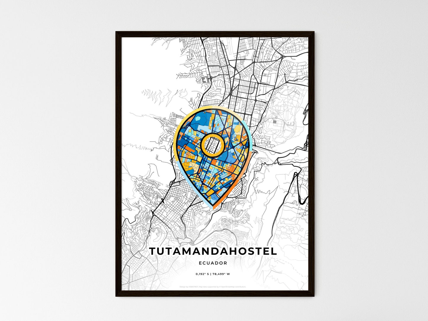 Tutamandahostel Ecuador wedding art map with pointer icon