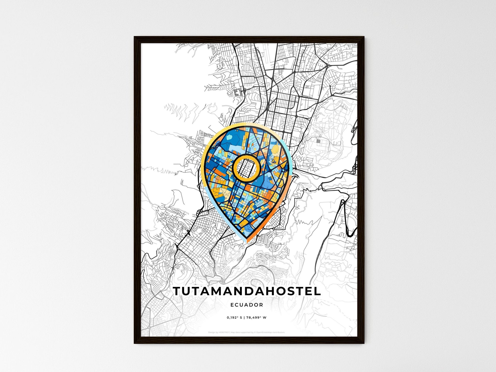 Tutamandahostel Ecuador wedding art map with pointer icon