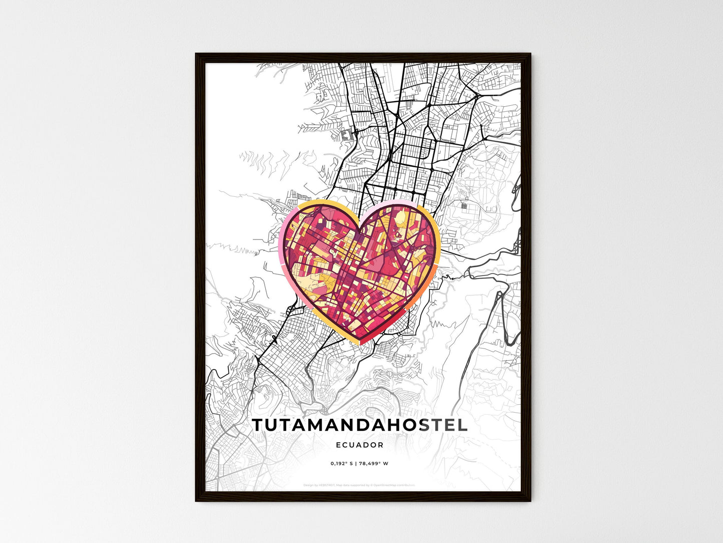 Tutamandahostel Ecuador wedding art map with heart icon