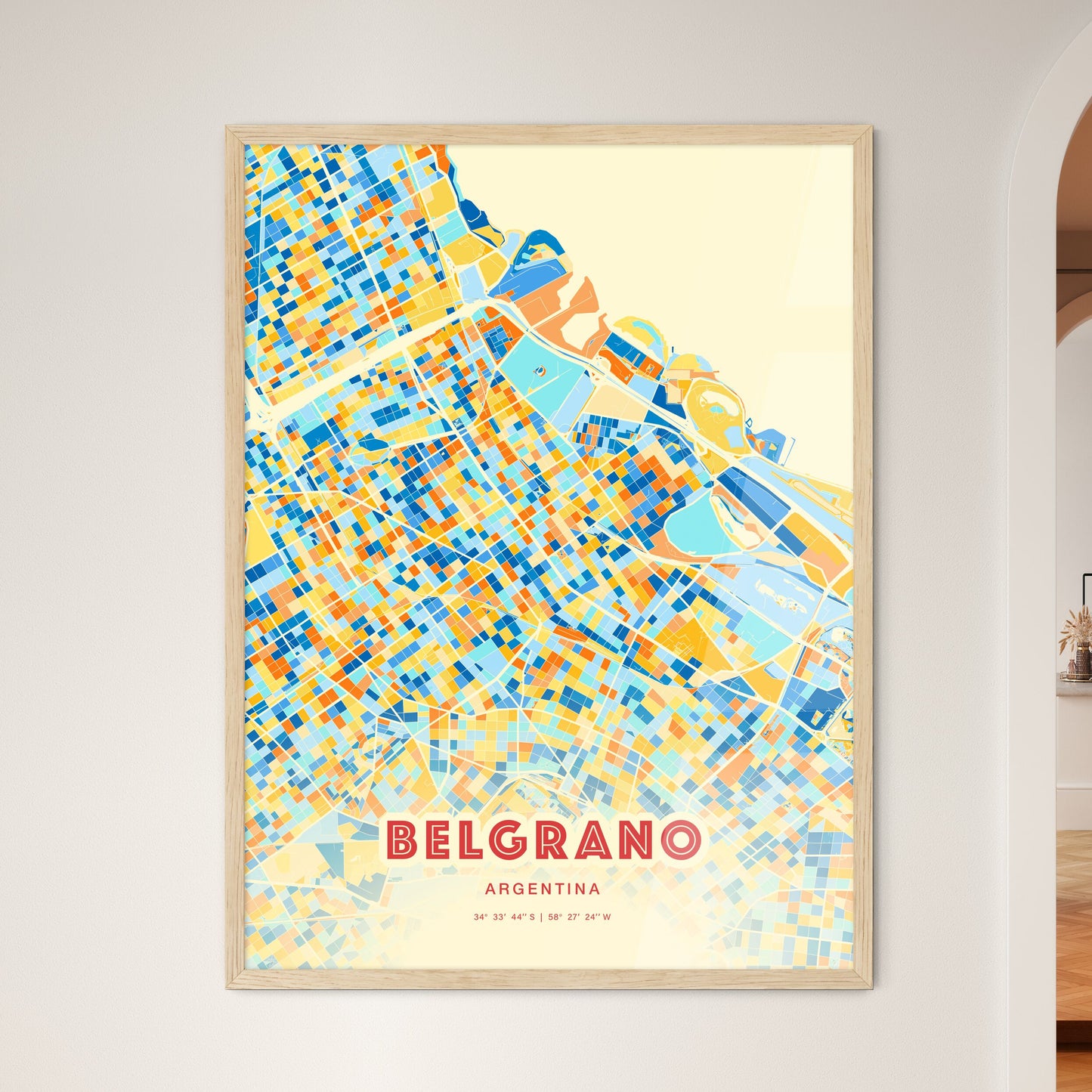 Colorful BELGRANO ARGENTINA Fine Art Map Blue Orange