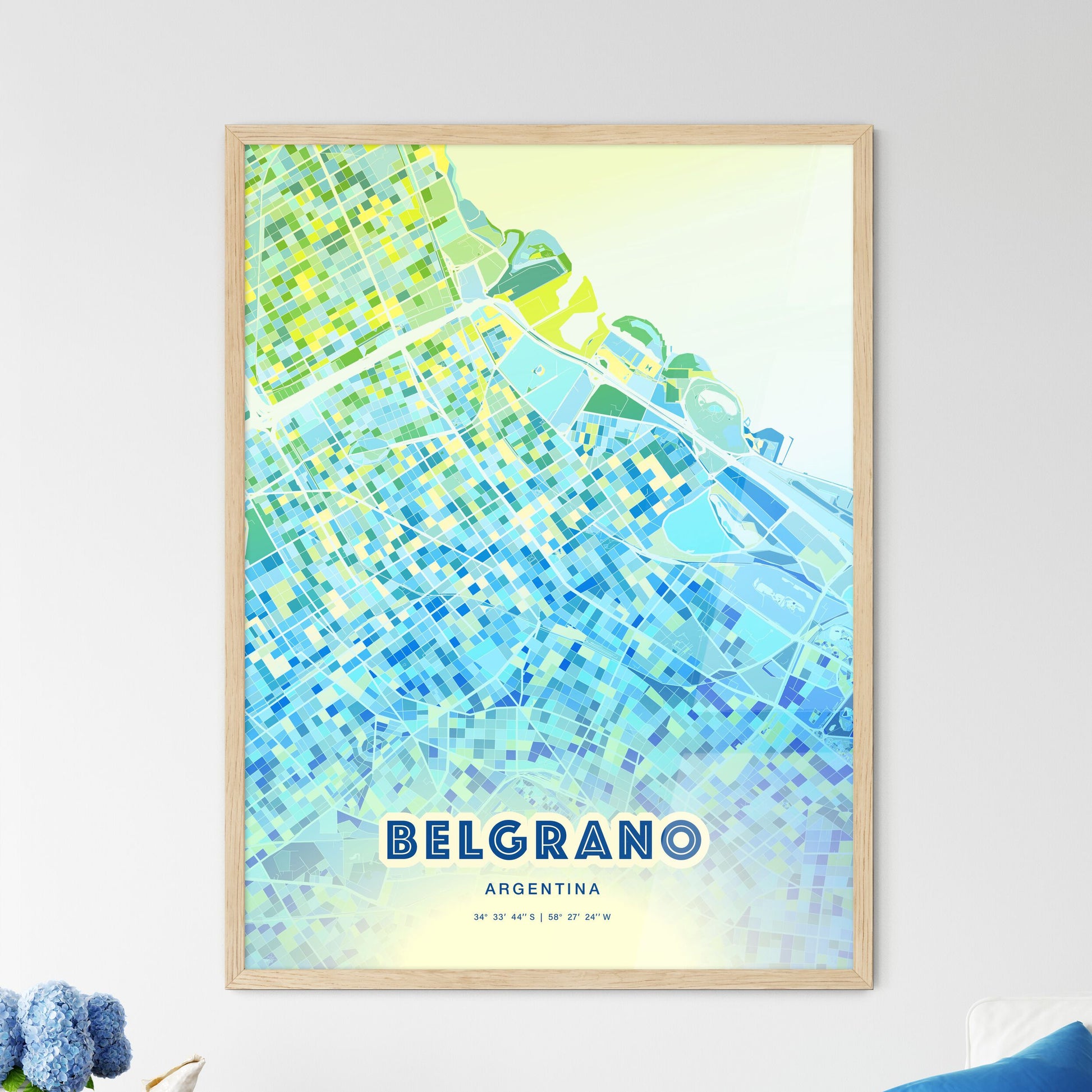 Colorful BELGRANO ARGENTINA Fine Art Map Cool Blue