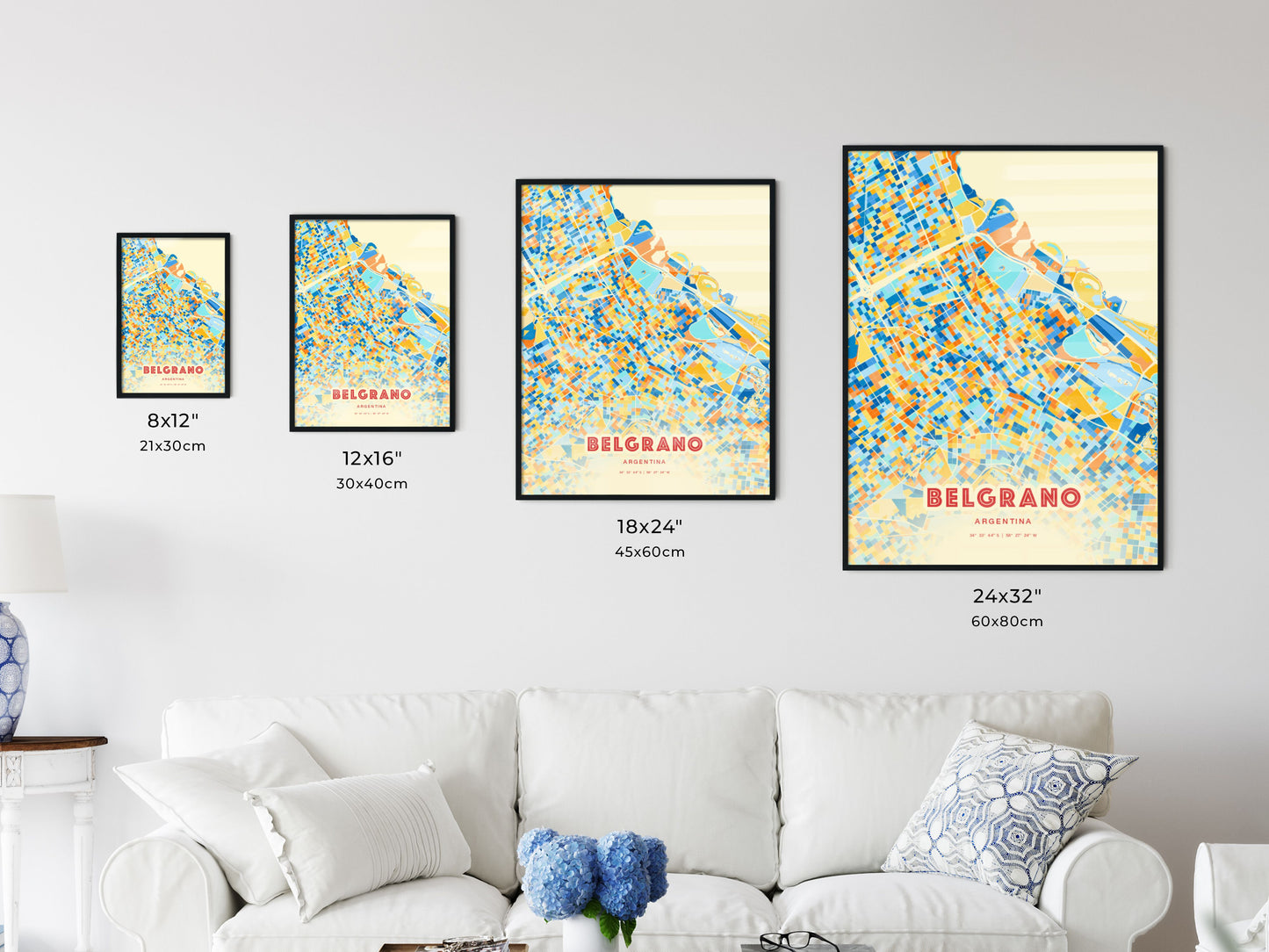 Colorful BELGRANO ARGENTINA Fine Art Map Blue Orange