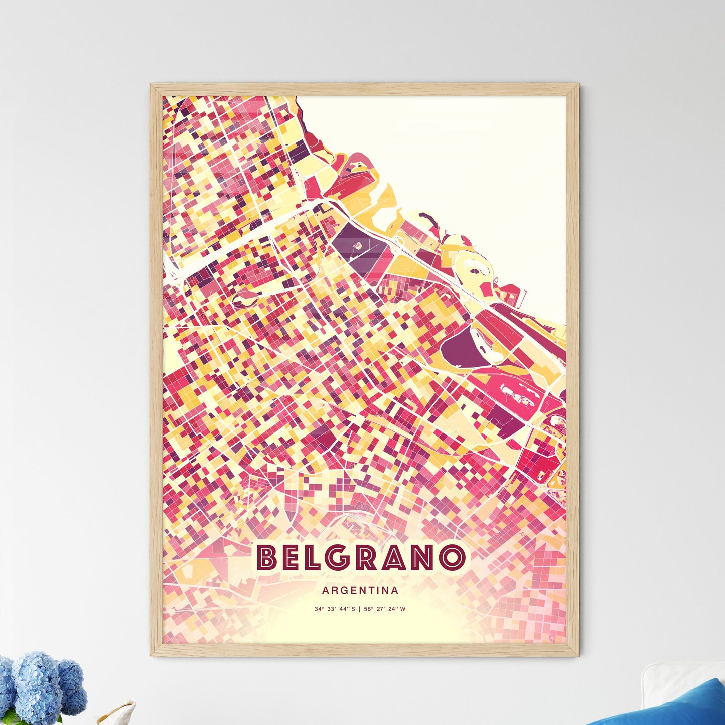 Colorful BELGRANO ARGENTINA Fine Art Map Hot Red