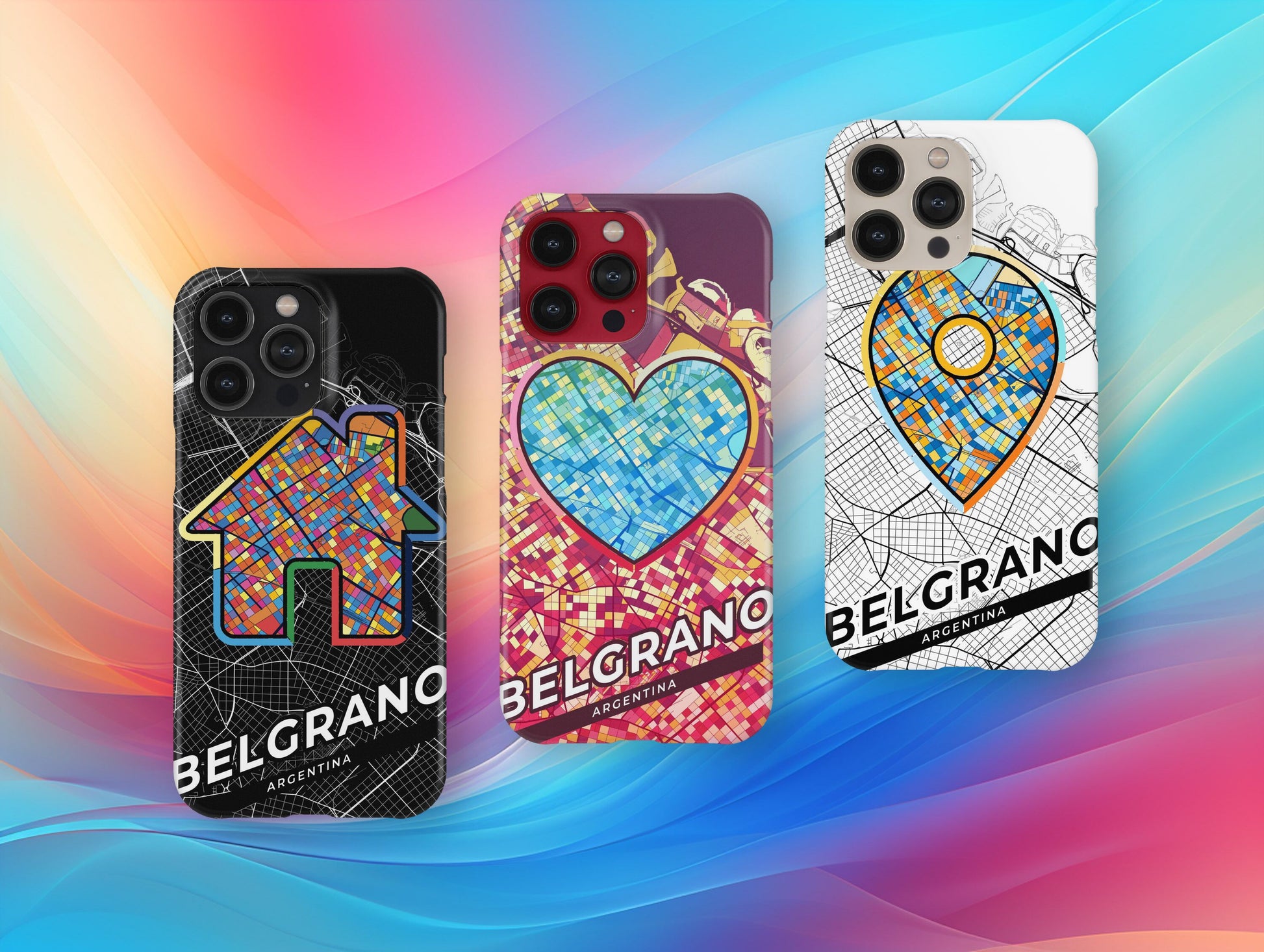 Belgrano Argentina slim phone case with colorful icon. Birthday, wedding or housewarming gift. Couple match cases.