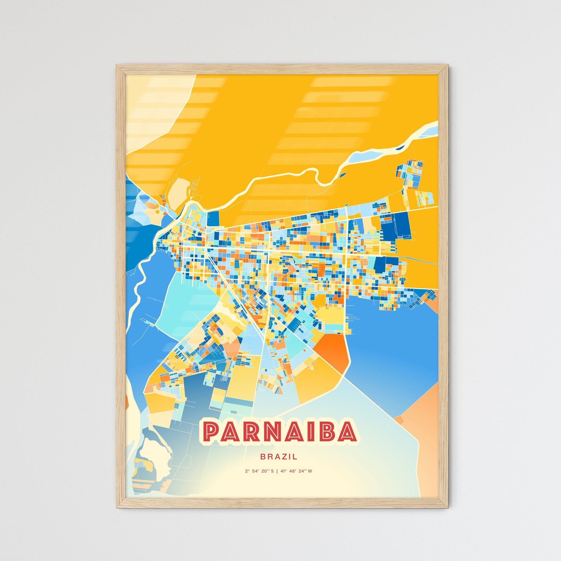 Colorful PARNAIBA BRAZIL Fine Art Map Blue Orange