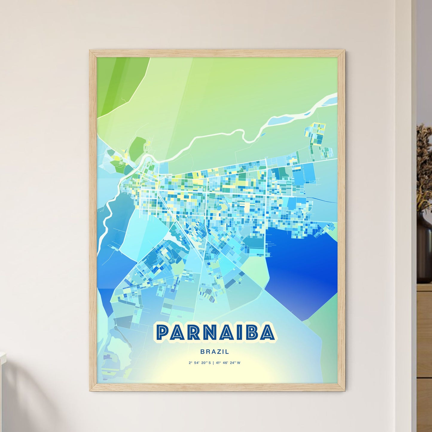 Colorful PARNAIBA BRAZIL Fine Art Map Cool Blue