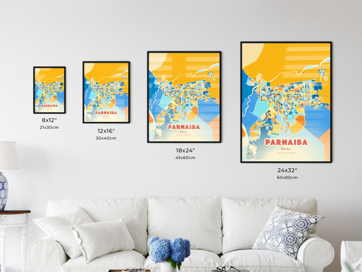 Colorful PARNAIBA BRAZIL Fine Art Map Blue Orange