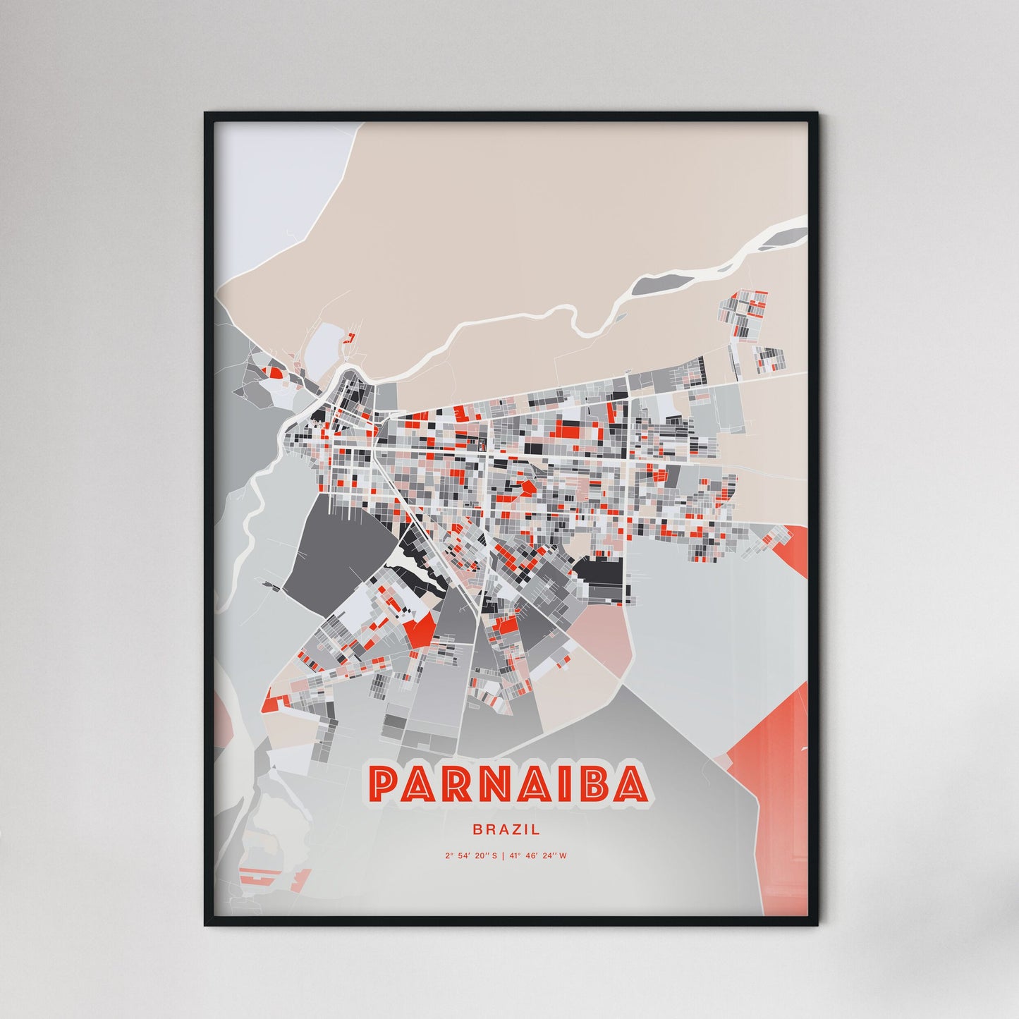 Colorful PARNAIBA BRAZIL Fine Art Map Modern