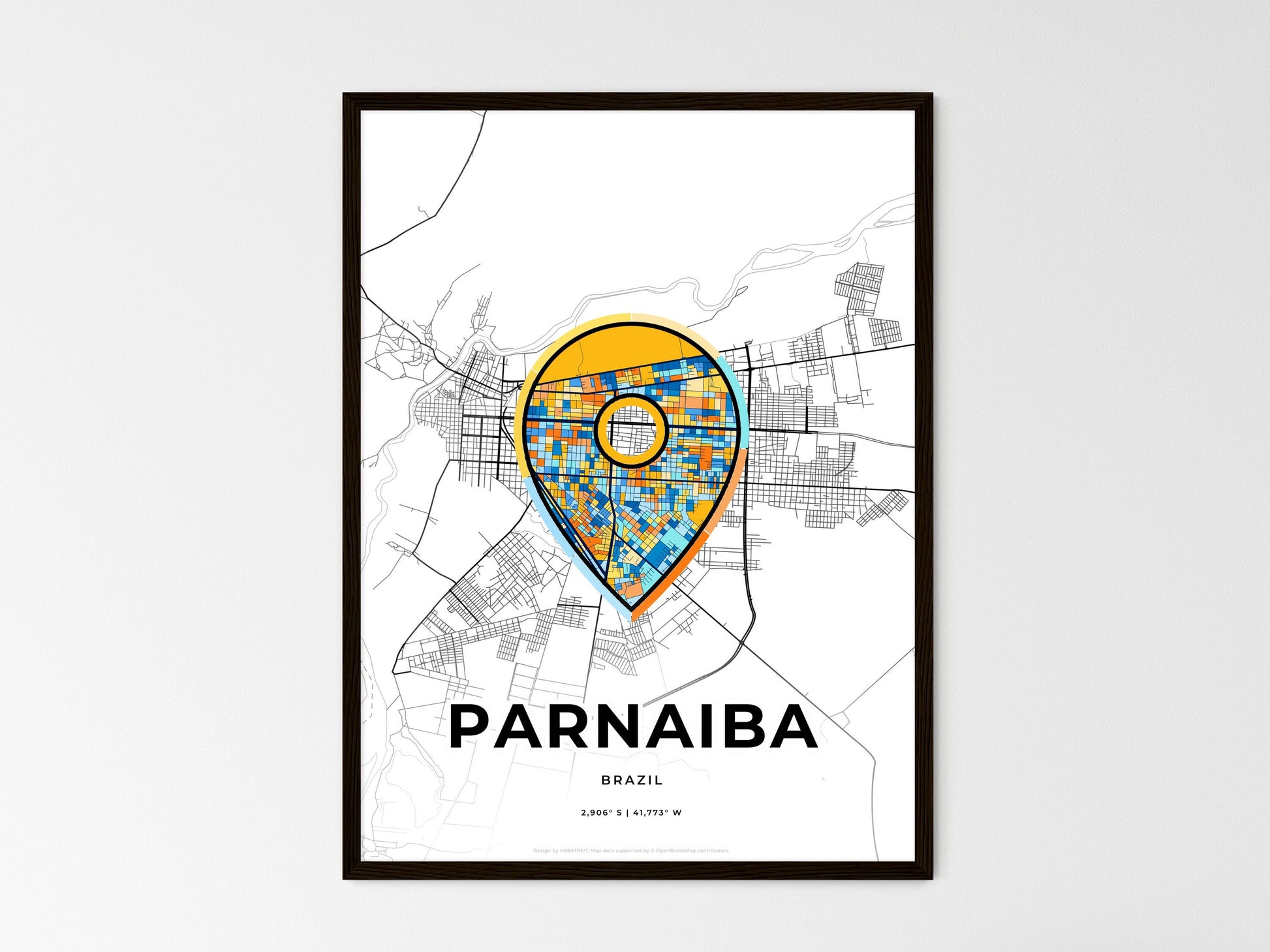 Parnaiba Brazil wedding art map with pointer icon