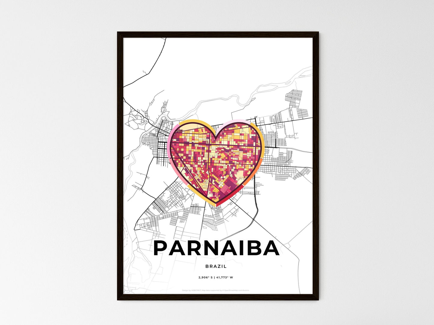 Parnaiba Brazil wedding art map with heart icon