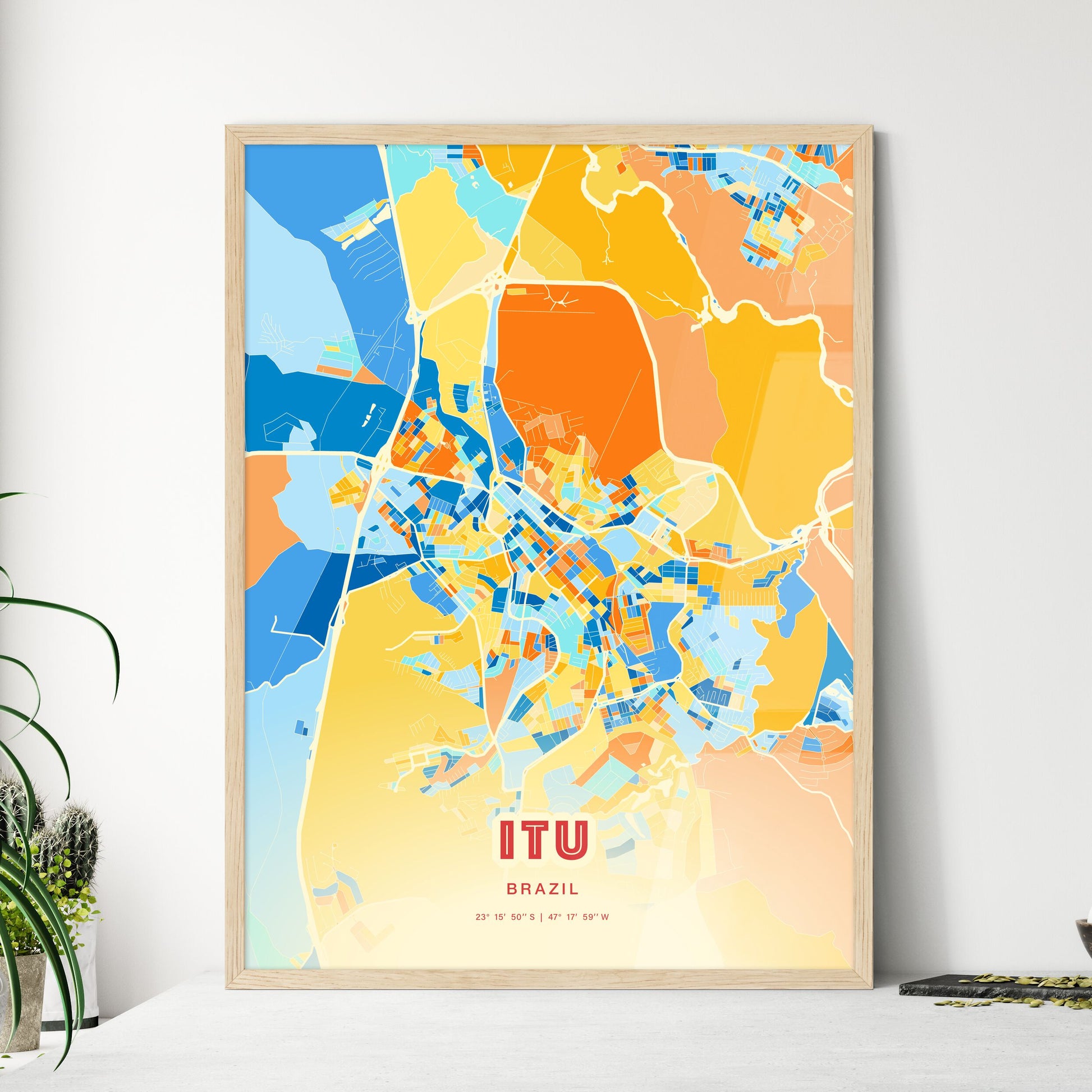 Colorful ITU BRAZIL Fine Art Map Blue Orange