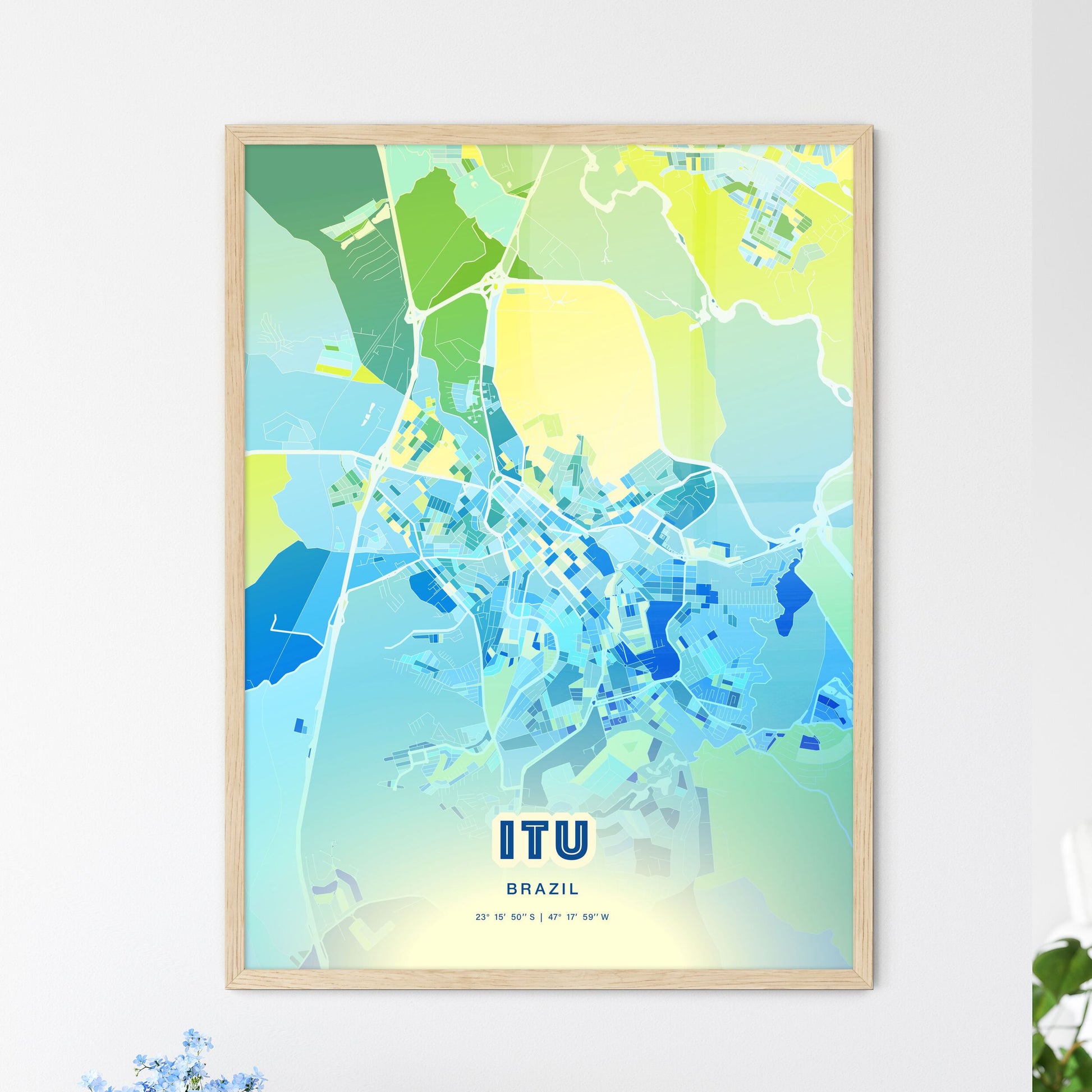 Colorful ITU BRAZIL Fine Art Map Cool Blue