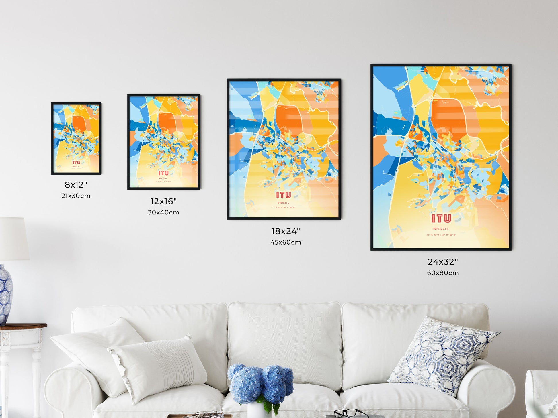 Colorful ITU BRAZIL Fine Art Map Blue Orange