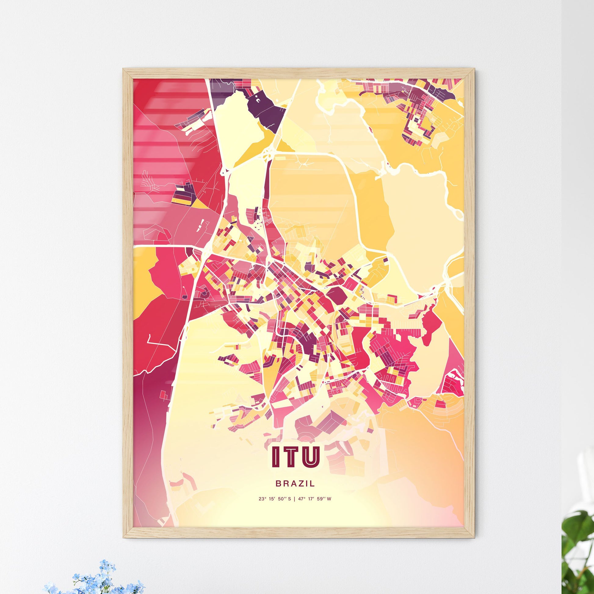 Colorful ITU BRAZIL Fine Art Map Hot Red