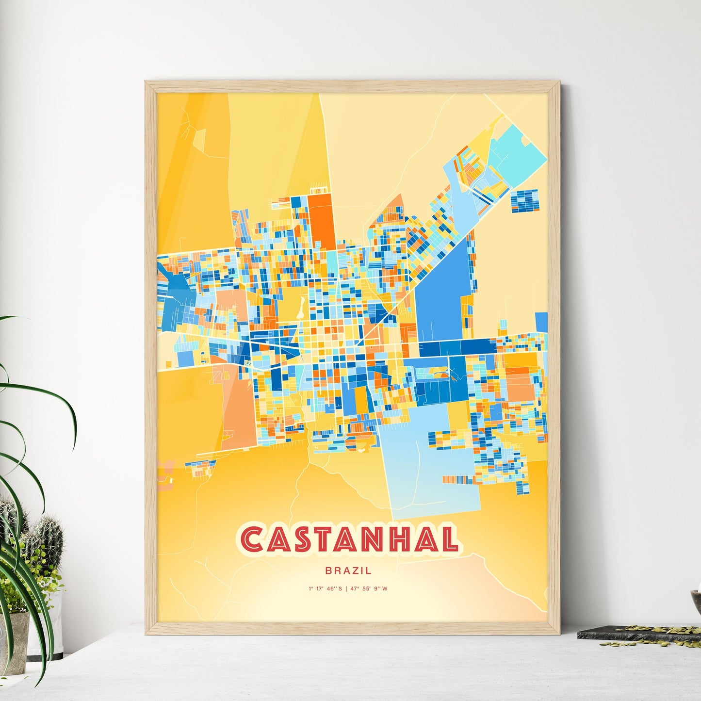 Colorful CASTANHAL BRAZIL Fine Art Map Blue Orange