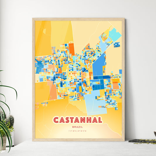 Colorful CASTANHAL BRAZIL Fine Art Map Blue Orange