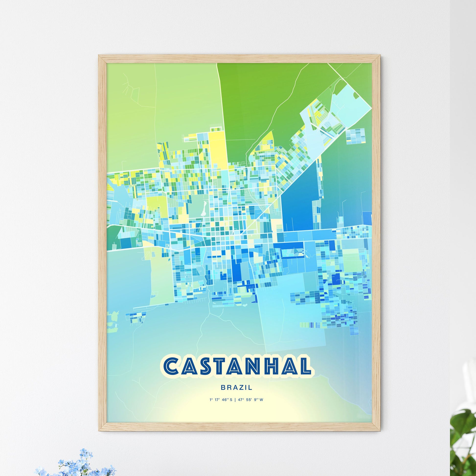 Colorful CASTANHAL BRAZIL Fine Art Map Cool Blue