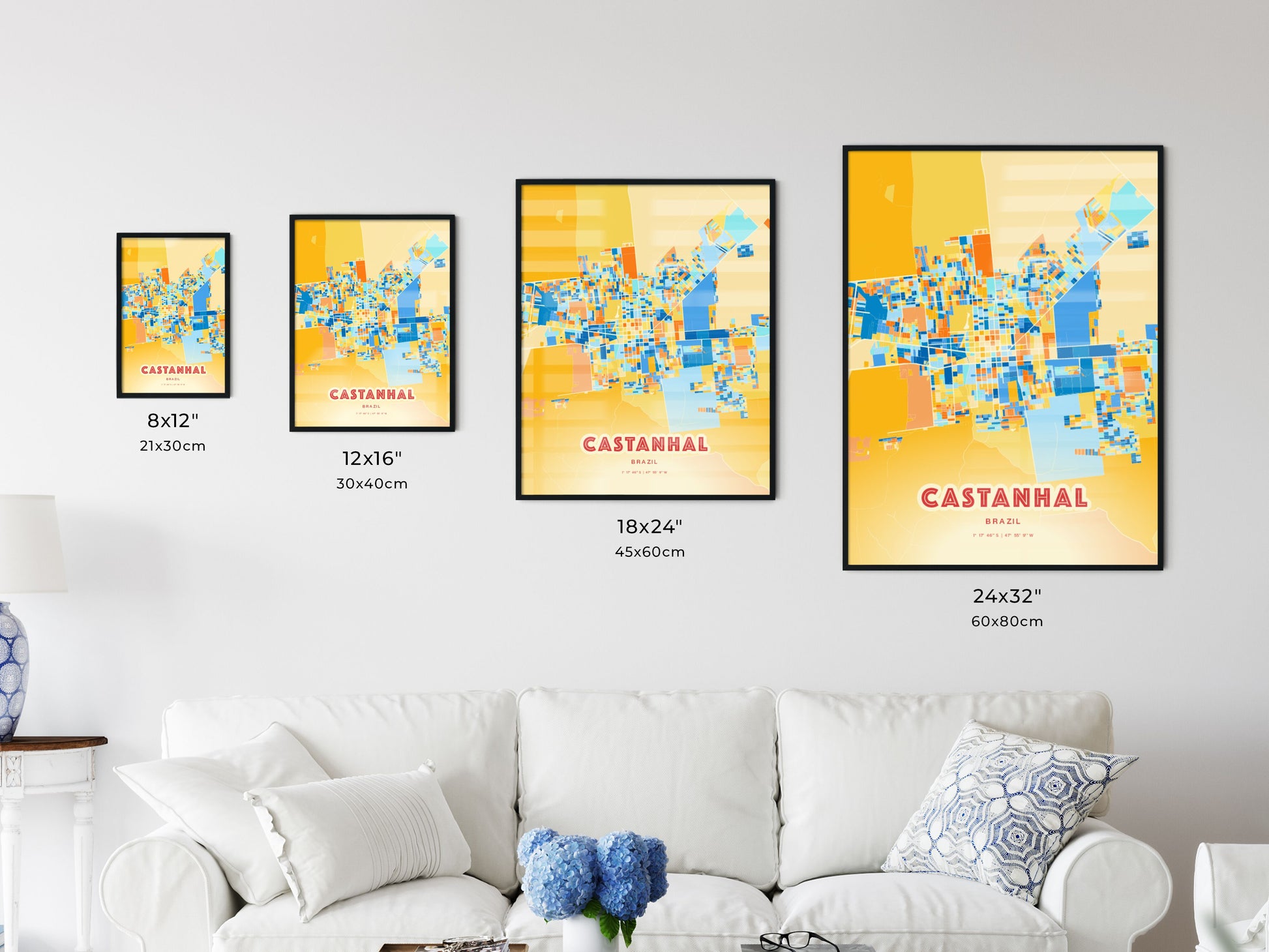 Colorful CASTANHAL BRAZIL Fine Art Map Blue Orange