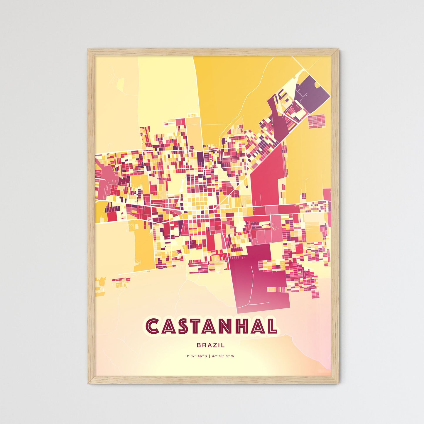 Colorful CASTANHAL BRAZIL Fine Art Map Hot Red