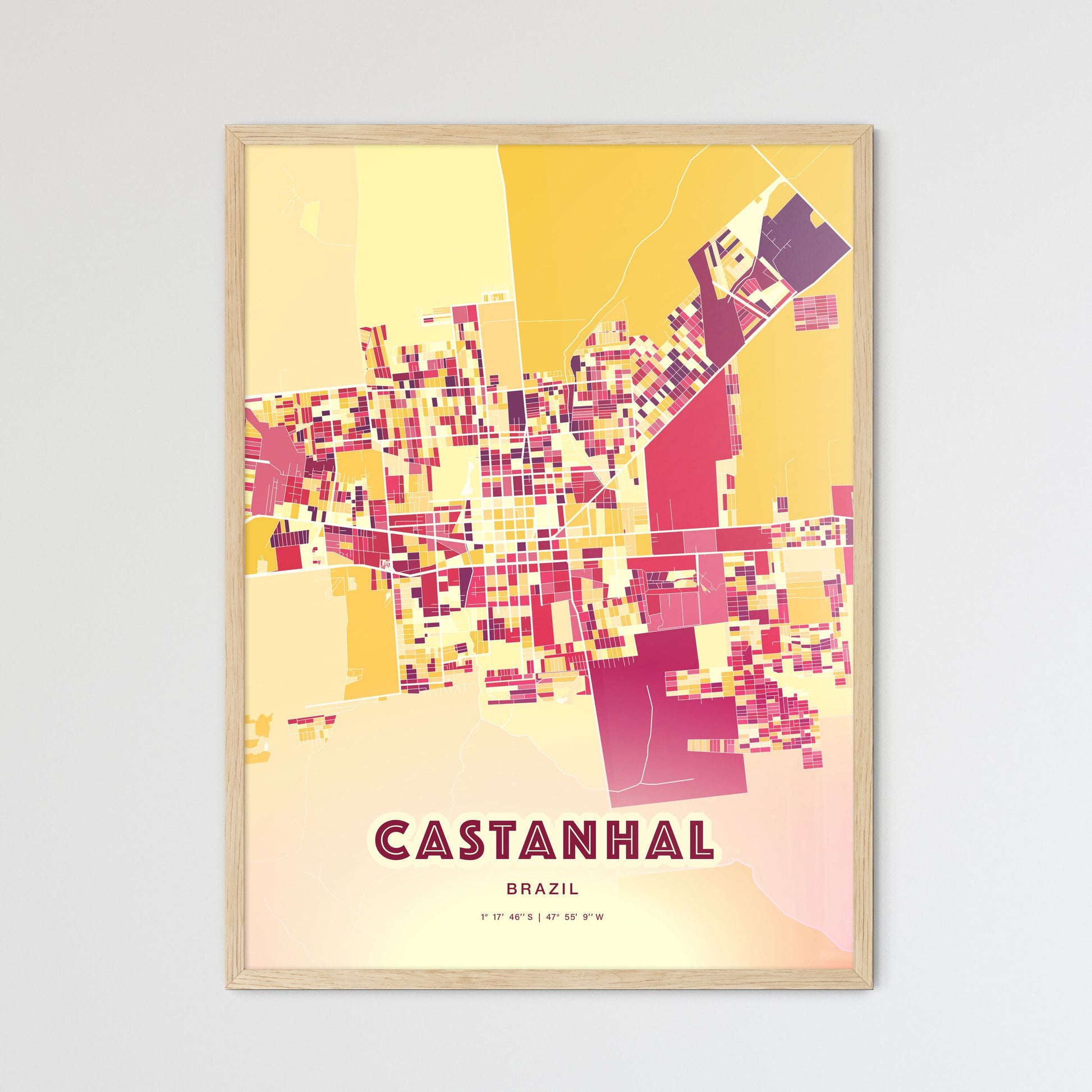 Colorful CASTANHAL BRAZIL Fine Art Map Hot Red