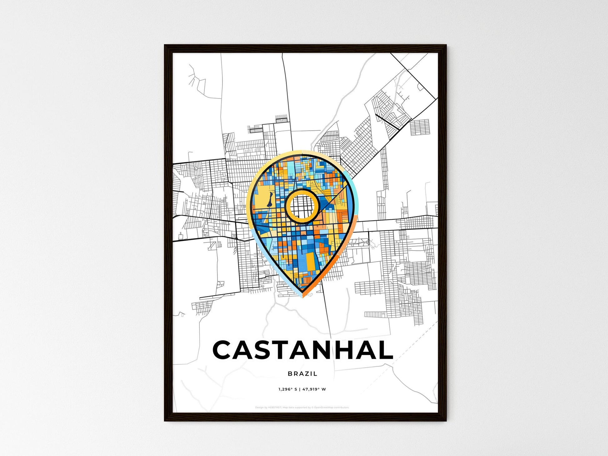 Castanhal Brazil wedding art map with pointer icon
